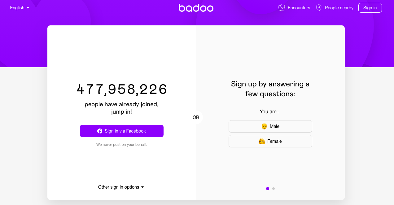 Badoo main page