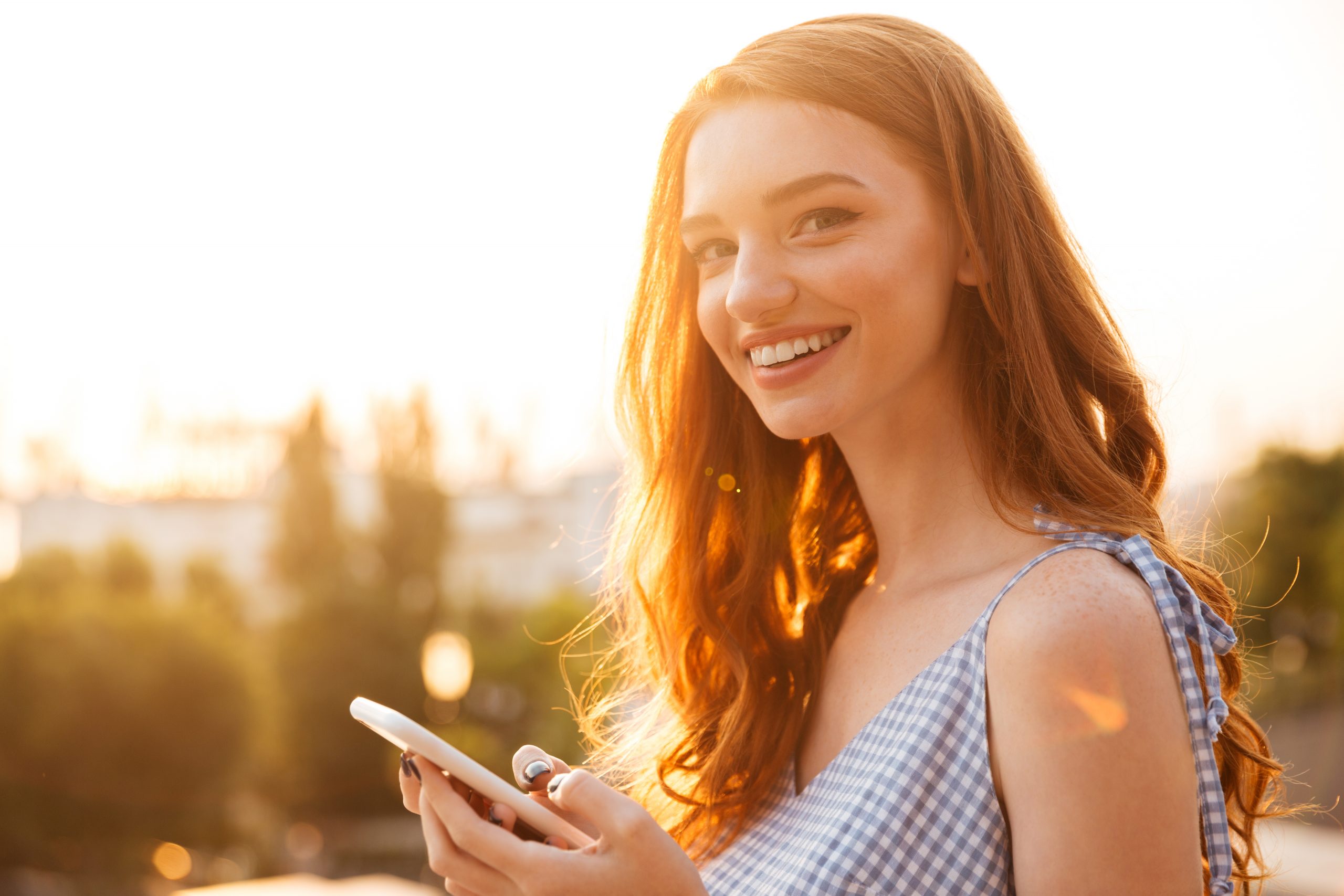 Beauty Happy ginger Czech woman in dress